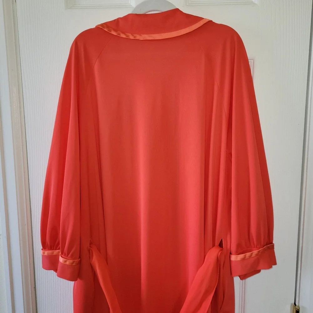 Nylon Robe Satin Trim‎ M Orange 3/4 Sleeve Gossard Artemis Button Front Vintage